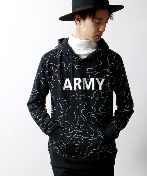 WEGO(ウィゴー)の「WEGO/アウトラインカモプルパーカー(パーカー・メンズ・ホワイト/ブラック・MEDIUM/LARGE)」の1枚目の写真