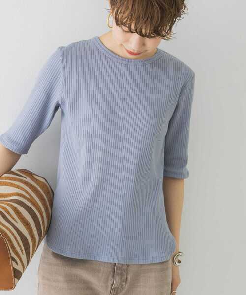 URBAN RESEARCH（アーバンリサーチ）の「5分袖リブカットソー（Tシャツ/カットソー・レディース・ライトグレー/イエロー/オフホワイト/ブルー系その他/ブラック・FREE）」の4枚目の写真