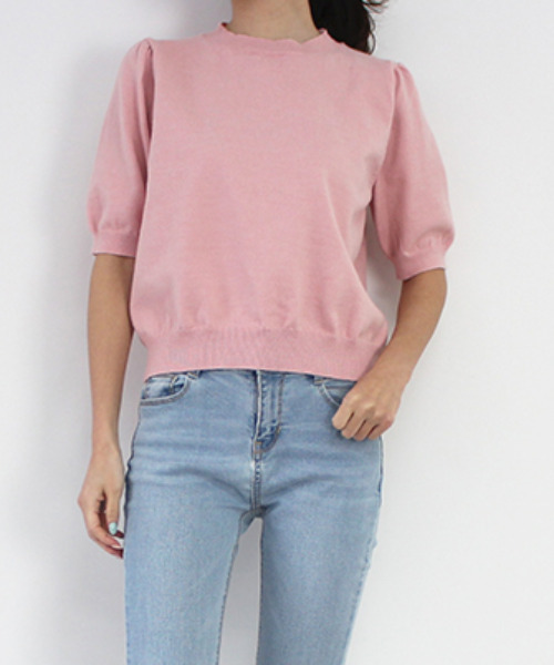 MODE ROBE（モードローブ）の「ハーフスリーブニット（Tシャツ/カットソー・レディース・ブラック/ピンク/ブルー/アイボリー・FREE）」の4枚目の写真