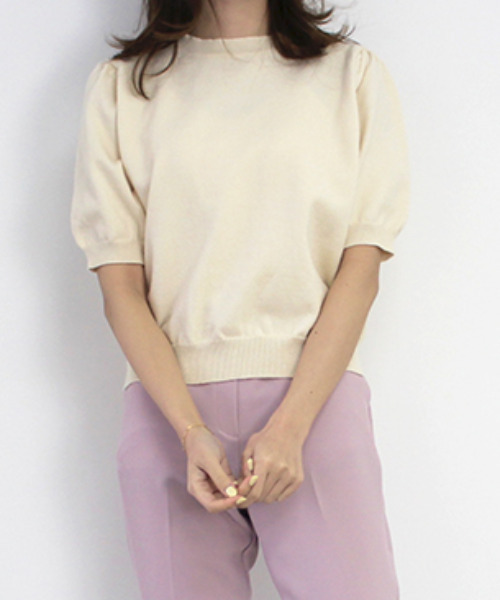 MODE ROBE（モードローブ）の「ハーフスリーブニット（Tシャツ/カットソー・レディース・ブラック/ピンク/ブルー/アイボリー・FREE）」の2枚目の写真