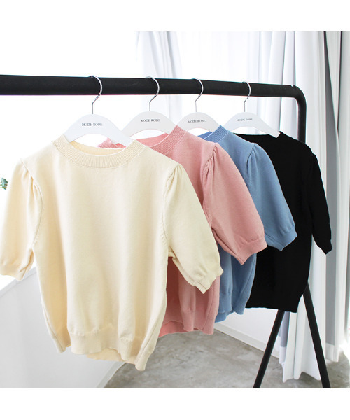 MODE ROBE（モードローブ）の「ハーフスリーブニット（Tシャツ/カットソー・レディース・ブラック/ピンク/ブルー/アイボリー・FREE）」の15枚目の写真