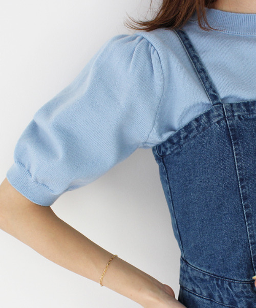 MODE ROBE（モードローブ）の「ハーフスリーブニット（Tシャツ/カットソー・レディース・ブラック/ピンク/ブルー/アイボリー・FREE）」の5枚目の写真