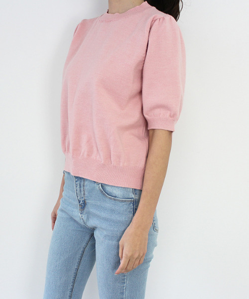 MODE ROBE（モードローブ）の「ハーフスリーブニット（Tシャツ/カットソー・レディース・ブラック/ピンク/ブルー/アイボリー・FREE）」の6枚目の写真