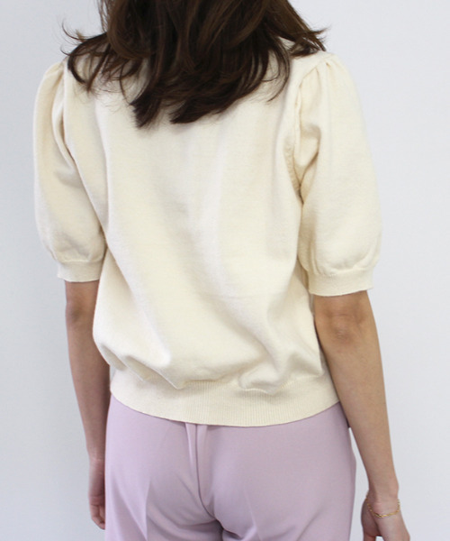 MODE ROBE（モードローブ）の「ハーフスリーブニット（Tシャツ/カットソー・レディース・ブラック/ピンク/ブルー/アイボリー・FREE）」の7枚目の写真