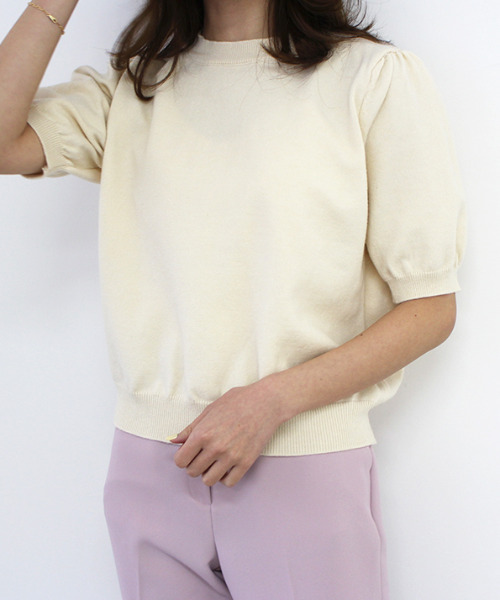 MODE ROBE（モードローブ）の「ハーフスリーブニット（Tシャツ/カットソー・レディース・ブラック/ピンク/ブルー/アイボリー・FREE）」の12枚目の写真