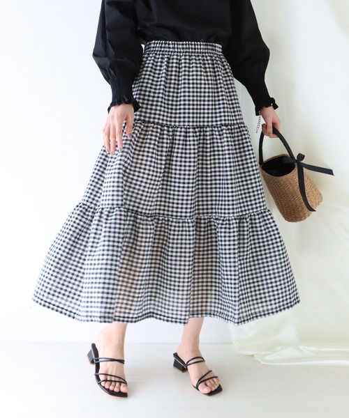 BLUEEAST（ブルーイースト）の「ギンガムチェックティアードスカート（スカート・レディース・ネイビー/ブラック/グリーン/ブラウン・MEDIUM）」の7枚目の写真