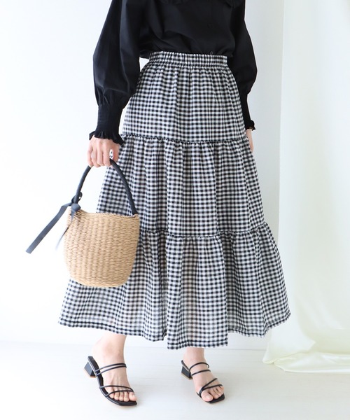 BLUEEAST（ブルーイースト）の「ギンガムチェックティアードスカート（スカート・レディース・ネイビー/ブラック/グリーン/ブラウン・MEDIUM）」の8枚目の写真