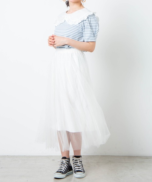 WEGO（ウィゴー）の「WEGO/チュールボリュームロングスカート（スカート・レディース・ブラック/アイボリー・FREE）」の4枚目の写真