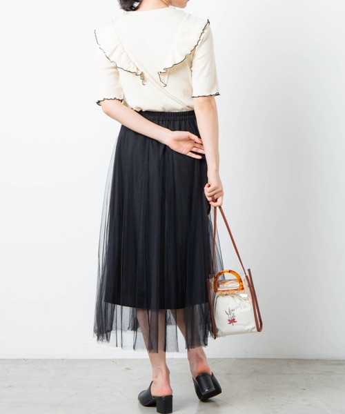 WEGO（ウィゴー）の「WEGO/チュールボリュームロングスカート（スカート・レディース・ブラック/アイボリー・FREE）」の3枚目の写真