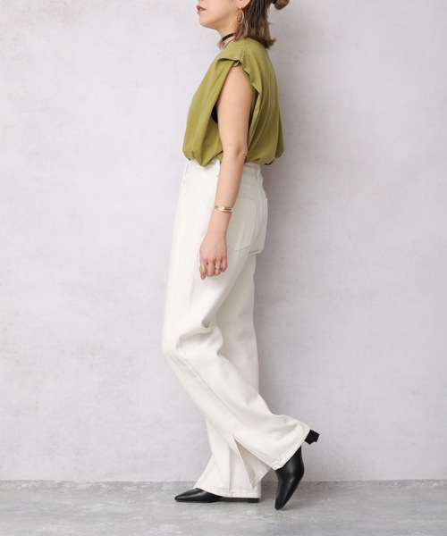 ap retro（アプレトロ）の「シンプル無地Tシャツ/肩タック1分袖プルオーバー【ZOZO限定アイテム】（Tシャツ/カットソー・レディース・ブラック/オフホワイト/グリーン/モカ/グレイッシュブルー・FREE）」の13枚目の写真