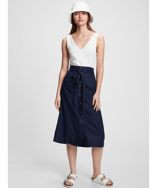 GAP（ギャップ）の「タイフロント ミディスカート（スカート・レディース・ベージュ/グリーン/インディゴブルー・S/L/M/XS/XXS/XL）」の3枚目の写真