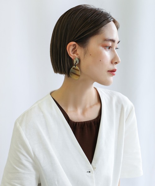 select MOCA(セレクトモカ)の「2021 SS マーブルドロッププレートピアス(ピアス(両耳用)・レディース・ブラウン/ライトベージュ・FREE)」の10枚目の写真