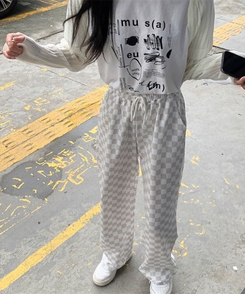 KOR（ケーオーアール）の「ブロックチェックパンツ（スラックス・レディース・ライトブラック/ベージュ・FREE）」の5枚目の写真