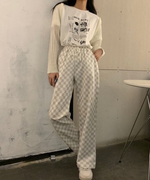 KOR（ケーオーアール）の「ブロックチェックパンツ（スラックス・レディース・ライトブラック/ベージュ・FREE）」の9枚目の写真