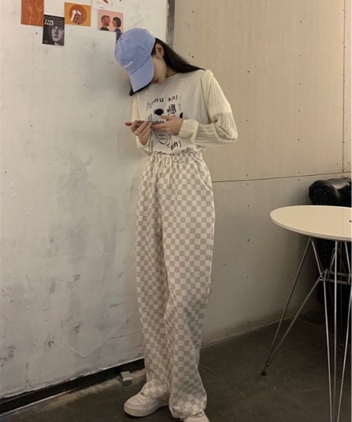 KOR（ケーオーアール）の「ブロックチェックパンツ（スラックス・レディース・ライトブラック/ベージュ・FREE）」の21枚目の写真