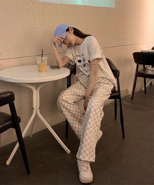 KOR（ケーオーアール）の「ブロックチェックパンツ（スラックス・レディース・ライトブラック/ベージュ・FREE）」の6枚目の写真