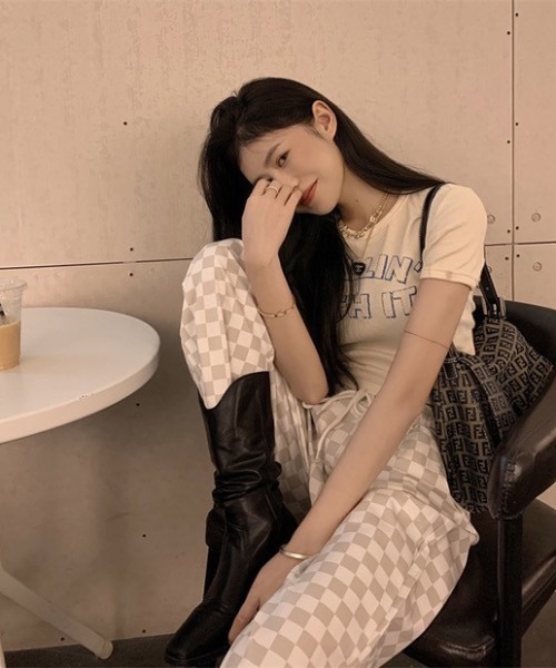 KOR（ケーオーアール）の「ブロックチェックパンツ（スラックス・レディース・ライトブラック/ベージュ・FREE）」の10枚目の写真