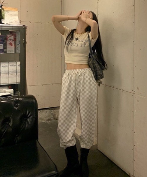 KOR（ケーオーアール）の「ブロックチェックパンツ（スラックス・レディース・ライトブラック/ベージュ・FREE）」の14枚目の写真