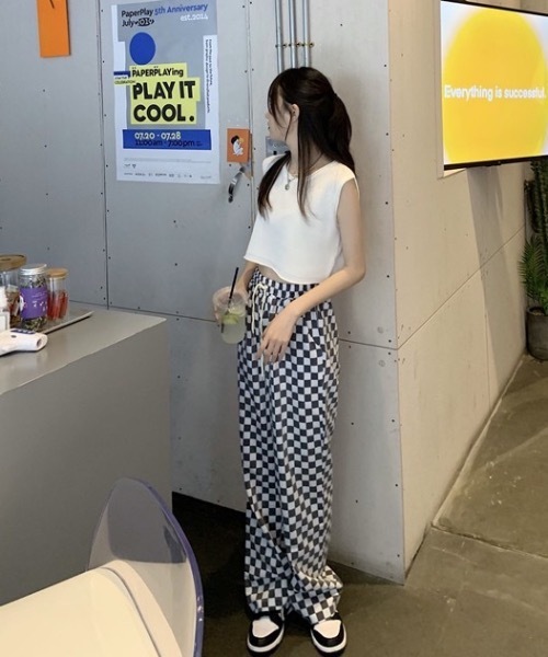 KOR（ケーオーアール）の「ブロックチェックパンツ（スラックス・レディース・ライトブラック/ベージュ・FREE）」の16枚目の写真