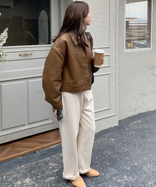 Bifrost（ビフレスト）の「フェイクレザーシャツジャケット（ライダースジャケット・レディース・ブラウン/ブラック・F）」の10枚目の写真