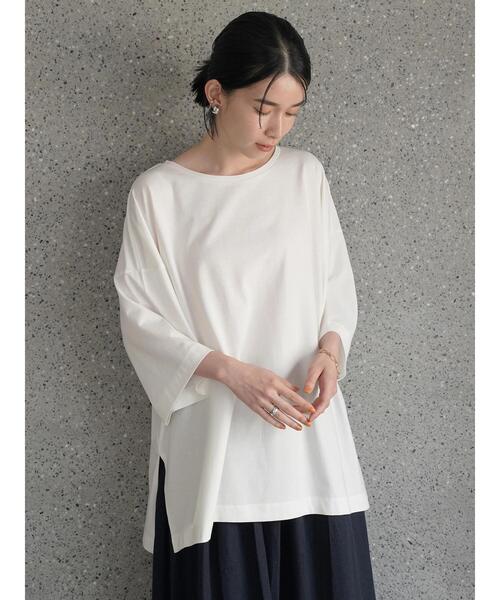 AMERICAN HOLIC（アメリカンホリック）の「SZ天竺サイドスリットカットチュニック（Tシャツ/カットソー・レディース・オフホワイト/チャコールグレー/ブラウン/ライトグレー・L/M）」の6枚目の写真