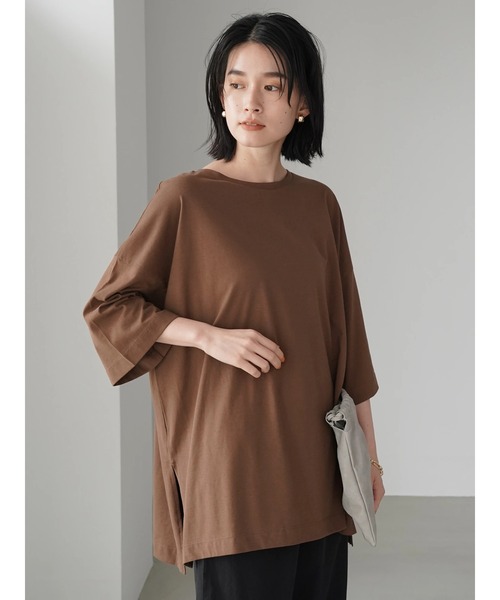 AMERICAN HOLIC（アメリカンホリック）の「SZ天竺サイドスリットカットチュニック（Tシャツ/カットソー・レディース・オフホワイト/チャコールグレー/ブラウン/ライトグレー・L/M）」の11枚目の写真