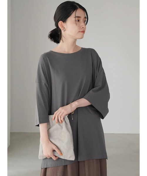 AMERICAN HOLIC（アメリカンホリック）の「SZ天竺サイドスリットカットチュニック（Tシャツ/カットソー・レディース・オフホワイト/チャコールグレー/ブラウン/ライトグレー・L/M）」の10枚目の写真