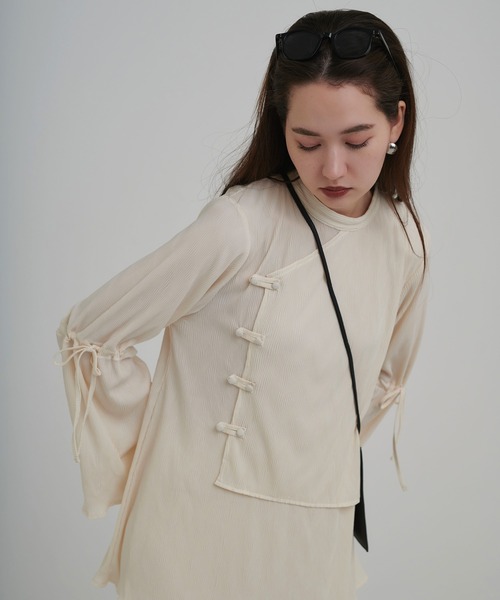 TINA：JOJUN（ティーナジョジュン）の「楊柳 袖リボンブラウス TINA：JOJUN（Tシャツ/カットソー・レディース・ホワイト/ブラック・M）」の16枚目の写真