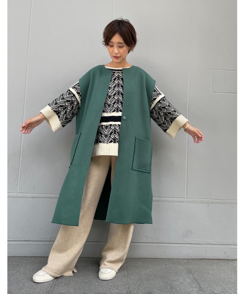 BEARDSLEY（ビアズリー）の「ウール羽織（その他アウター・レディース・グリーン/ネイビー・FREE）」の5枚目の写真