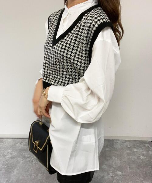 INGNI（イング）の「柄ベスト×バンドカラーシャツSET／千鳥格子柄あり（ニット/セーター・レディース・その他28/グリーン系その他2/ホワイト系5/ホワイト系6/ホワイト系その他6・M）」の3枚目の写真