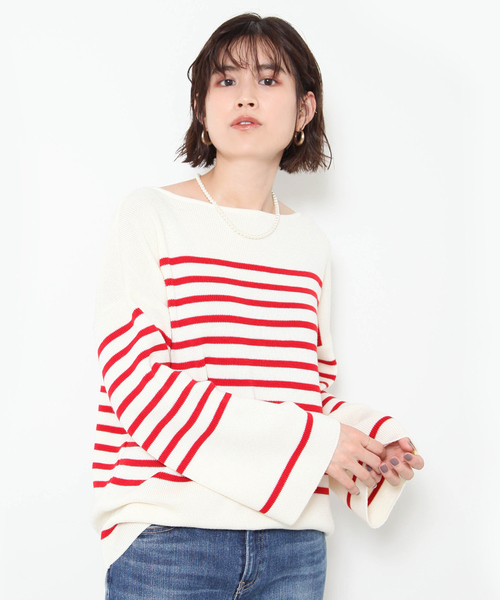 Rouge vif(ルージュヴィフ)の「ボーダーニット(ニット/セーター・レディース・レッド/ネイビー・フリー)」の1枚目の写真