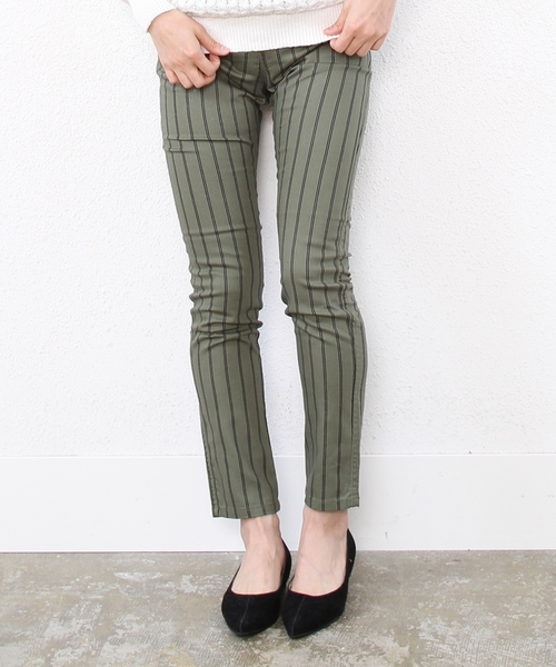 coen（コーエン）の「ストライプ柄イージースキニーパンツ◆（その他パンツ・レディース・オフホワイト/オリーブ/ネイビー・SMALL/LARGE/MEDIUM）」の3枚目の写真