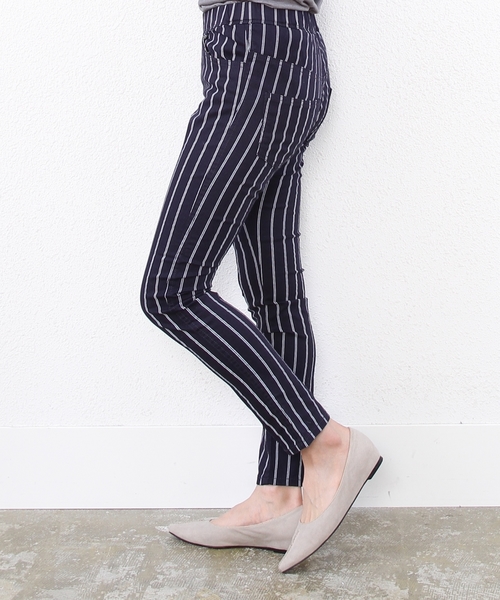 coen（コーエン）の「ストライプ柄イージースキニーパンツ◆（その他パンツ・レディース・オフホワイト/オリーブ/ネイビー・SMALL/LARGE/MEDIUM）」の4枚目の写真
