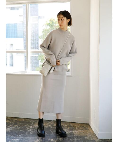 koe(コエ)の「スウェットライクニット モックネックプルオーバー*(ニット/セーター・レディース・ライトグレー/ブラック/ブルー/アイボリー/ピンクベージュ・S/M/L)」の12枚目の写真