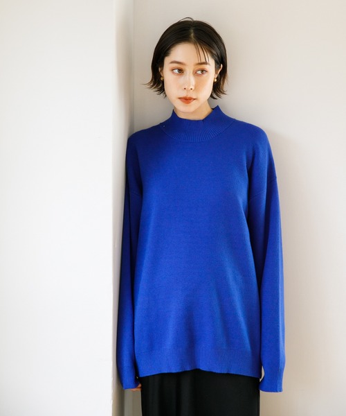 koe(コエ)の「スウェットライクニット モックネックプルオーバー*(ニット/セーター・レディース・ライトグレー/ブラック/ブルー/アイボリー/ピンクベージュ・S/M/L)」の5枚目の写真