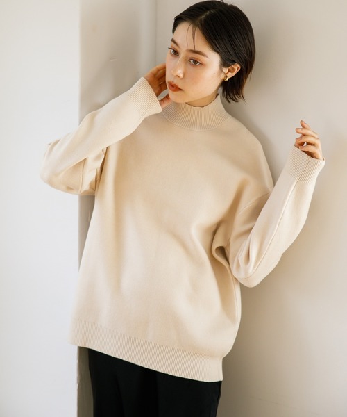 koe(コエ)の「スウェットライクニット モックネックプルオーバー*(ニット/セーター・レディース・ライトグレー/ブラック/ブルー/アイボリー/ピンクベージュ・S/M/L)」の2枚目の写真