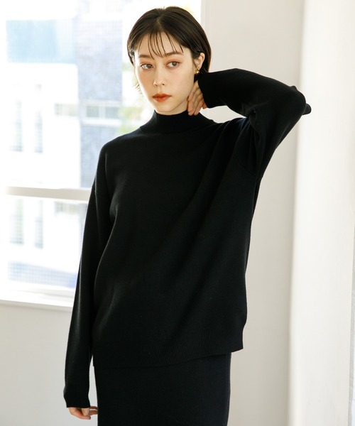 koe(コエ)の「スウェットライクニット モックネックプルオーバー*(ニット/セーター・レディース・ライトグレー/ブラック/ブルー/アイボリー/ピンクベージュ・S/M/L)」の3枚目の写真