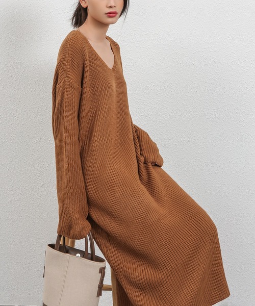 セール】Vネック ニットワンピース（ワンピース）｜MAISON DE THERESE
