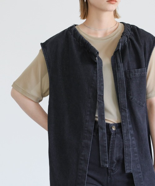 select MOCA（セレクトモカ）の「ドロストネックデニムベスト（ベスト・レディース・ブラック/インディゴブルー・FREE）」の16枚目の写真