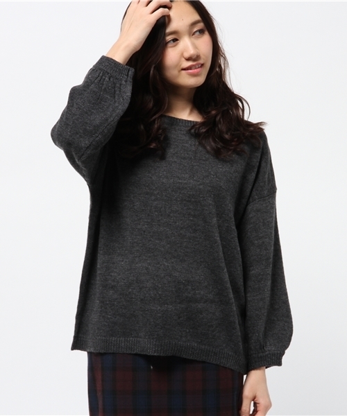 mystic（ミスティック）の「パフ袖ドルマンプルオーバー（ニット/セーター・レディース・オフホワイト/ピンク/ネイビー/グレー/チャコールグレー・ﾌﾘ-）」の3枚目の写真