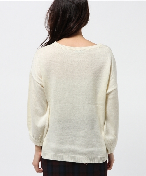 mystic（ミスティック）の「パフ袖ドルマンプルオーバー（ニット/セーター・レディース・オフホワイト/ピンク/ネイビー/グレー/チャコールグレー・ﾌﾘ-）」の8枚目の写真