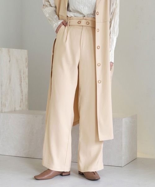 Bab（バブ）の「【セットアップ対応】ベルト付ハイウエストパンツ（その他パンツ・レディース・アイボリー/ライトグリーン・M）」の2枚目の写真