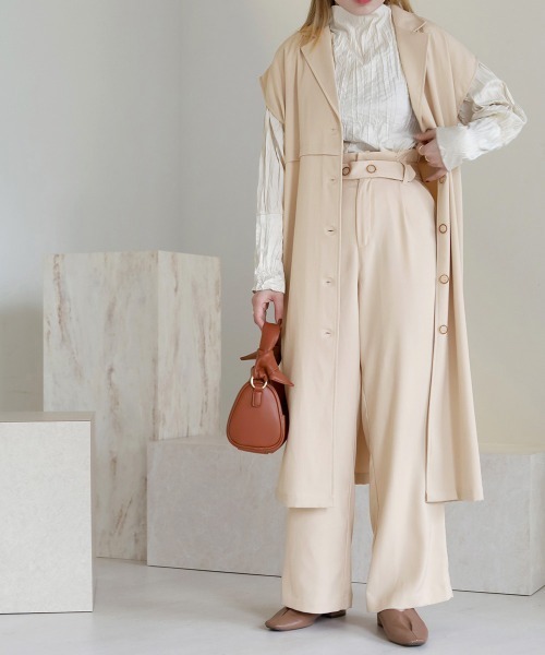 Bab（バブ）の「【セットアップ対応】ベルト付ハイウエストパンツ（その他パンツ・レディース・アイボリー/ライトグリーン・M）」の4枚目の写真