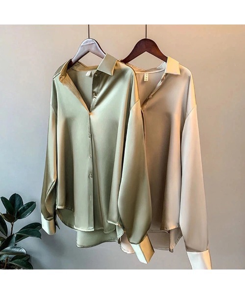 BLANC FICELLE(ブランフィセル)の「サテン シャツ(シャツ/ブラウス・レディース・ベージュ/グリーン/Off White/ブラック・SMALL/LARGE/XX-LARGE/MEDIUM/XXX-LARGE/X-LARGE)」の15枚目の写真