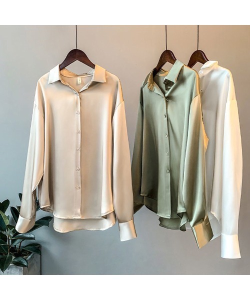 BLANC FICELLE(ブランフィセル)の「サテン シャツ(シャツ/ブラウス・レディース・ベージュ/グリーン/Off White/ブラック・SMALL/LARGE/XX-LARGE/MEDIUM/XXX-LARGE/X-LARGE)」の14枚目の写真