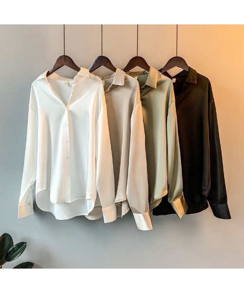BLANC FICELLE(ブランフィセル)の「サテン シャツ(シャツ/ブラウス・レディース・ベージュ/グリーン/Off White/ブラック・SMALL/LARGE/XX-LARGE/MEDIUM/XXX-LARGE/X-LARGE)」の12枚目の写真