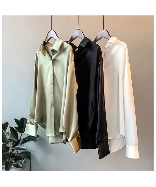 BLANC FICELLE(ブランフィセル)の「サテン シャツ(シャツ/ブラウス・レディース・ベージュ/グリーン/Off White/ブラック・SMALL/LARGE/XX-LARGE/MEDIUM/XXX-LARGE/X-LARGE)」の8枚目の写真