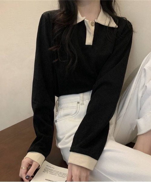 H.Warren(エイチウォーレン)の「バイカラーポロTOPS(ポロシャツ・レディース・ブラック/アイボリー・FREE)」の19枚目の写真