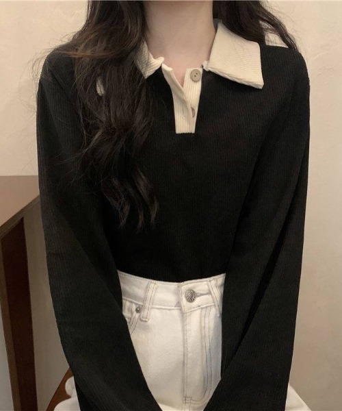H.Warren(エイチウォーレン)の「バイカラーポロTOPS(ポロシャツ・レディース・ブラック/アイボリー・FREE)」の20枚目の写真