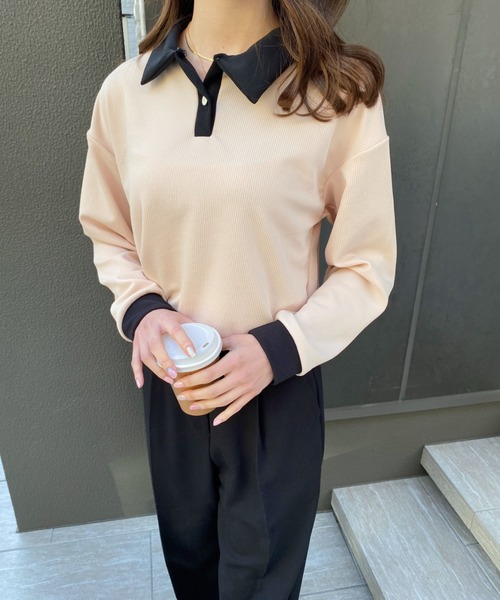 H.Warren(エイチウォーレン)の「バイカラーポロTOPS(ポロシャツ・レディース・ブラック/アイボリー・FREE)」の12枚目の写真